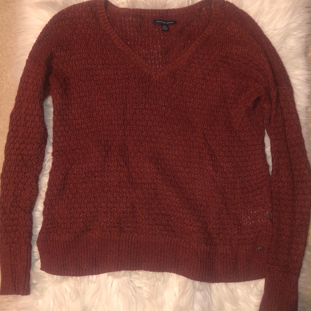 American Eagle Outfitters V-neck crochet sweater